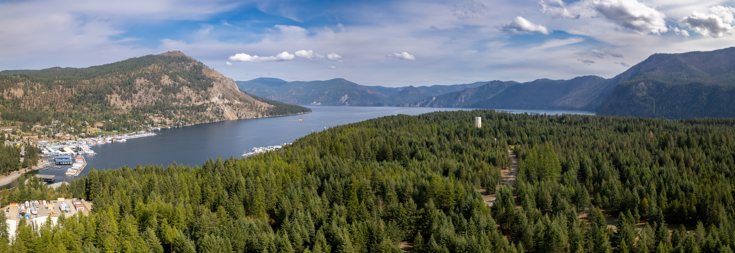 Wide aerial of Bayview lake ridges and shoreline — Jeremy Kitchen