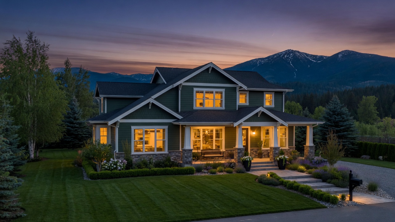 North Idaho home at dusk